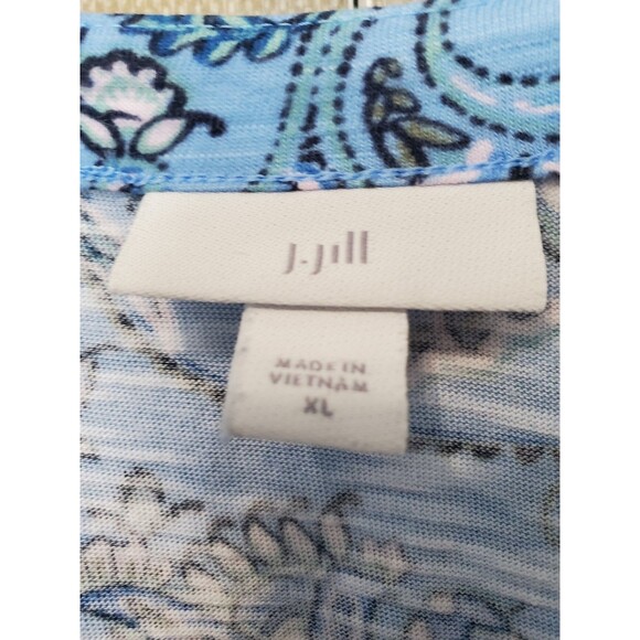 J Jill Cotton/Tencel Blue Paisley 3/4 Sleeve Scoop Neck Knit Blouse Size XL - Picture 3 of 6